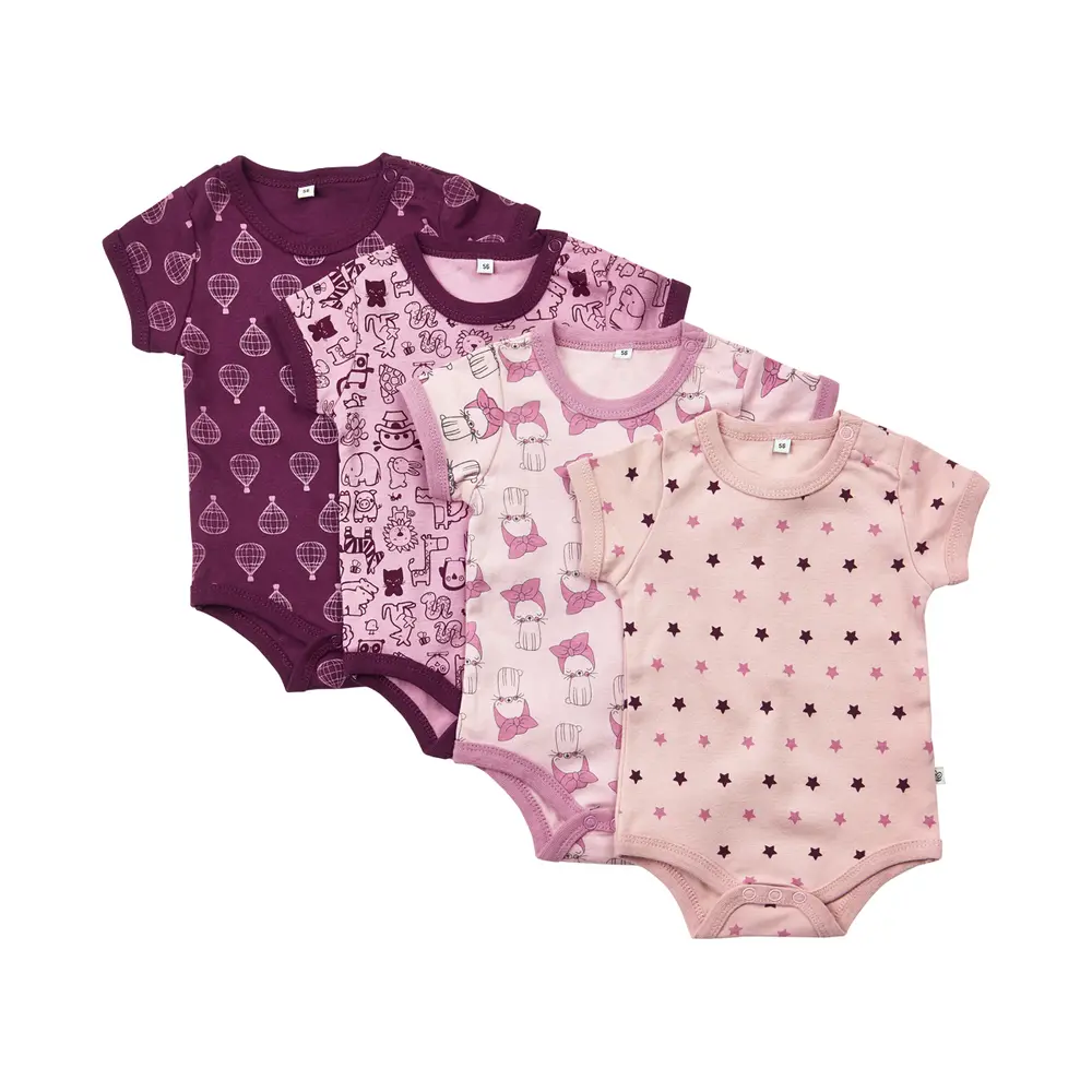 4-pak kortærmede bodystockings i lilac fra Pippi
