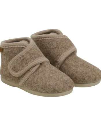 Uldhjemmesko med Velcro - Valnød Melange Tilbud!