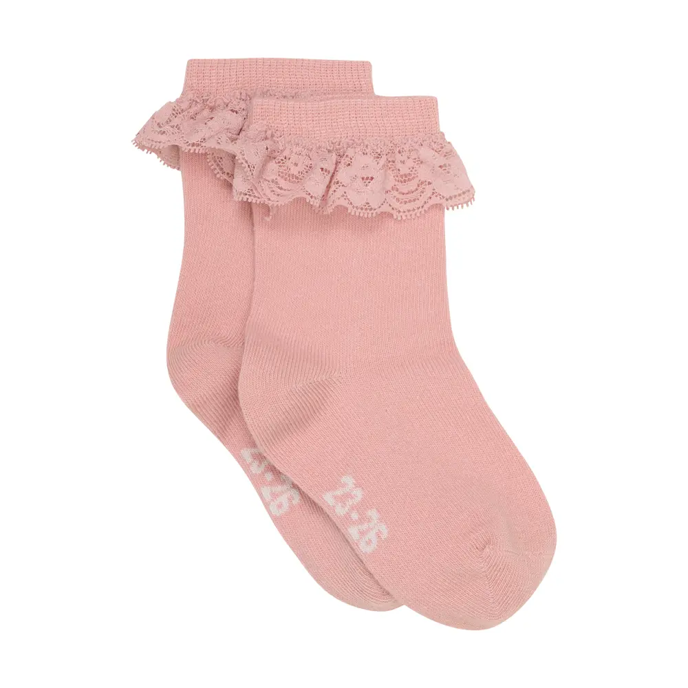 Ankelstrømper med blonde - Dusty Rose til børn