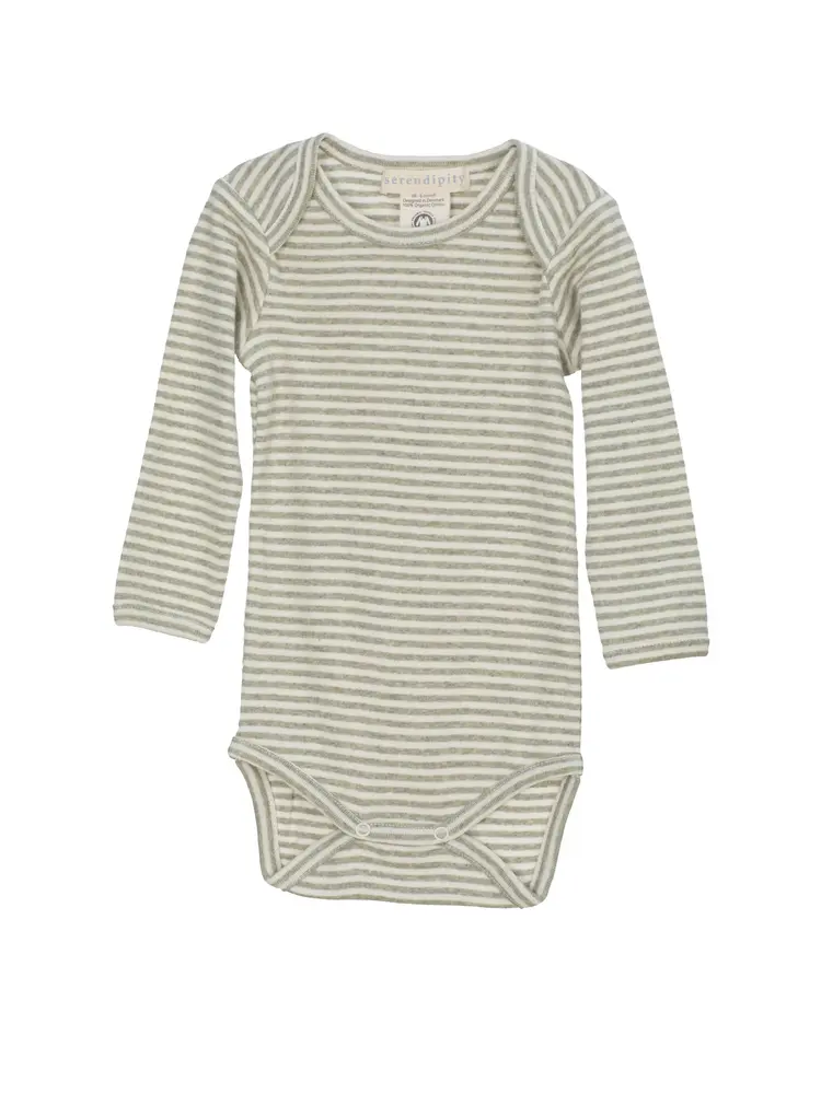 Stribet Økologisk Baby Bodystocking - Sage Ecru Tilbud!