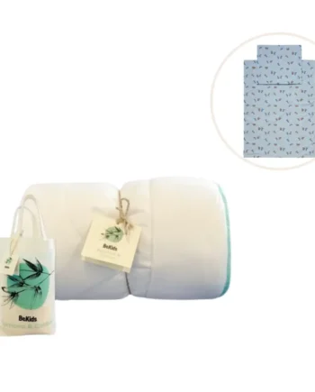 Bambus Babydyne med Sengetøj - Blue Fog Tilbud!