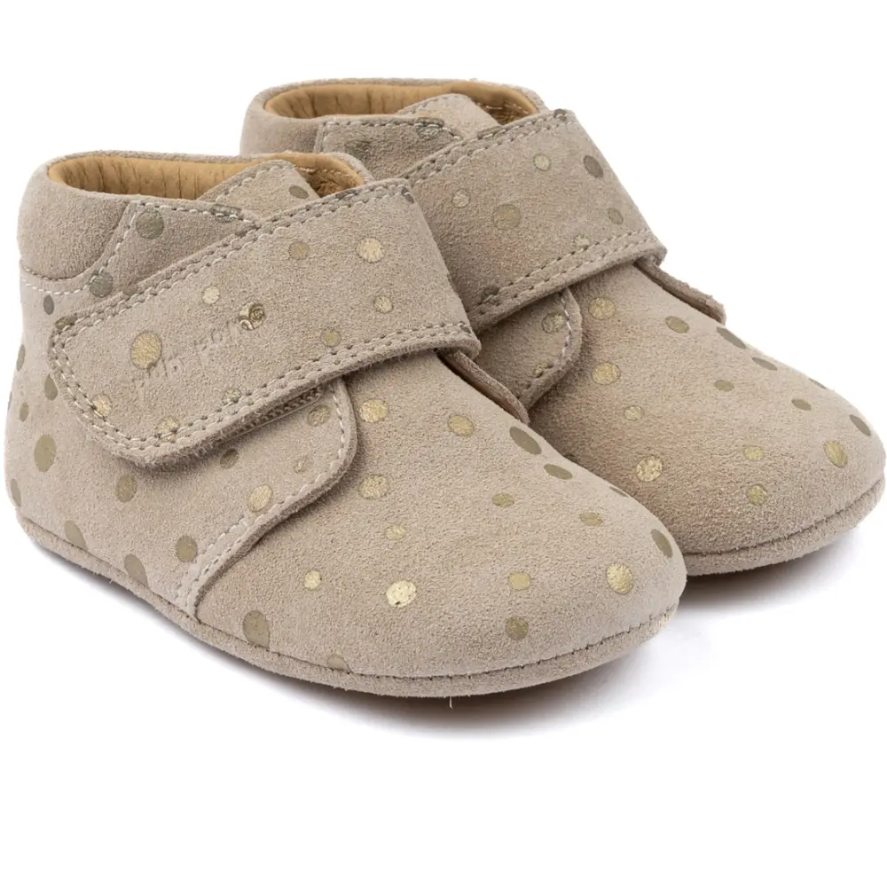 Begynder Velcro Sko - Gold Dot fra Pom Pom - Fantastisk Tilbud!
