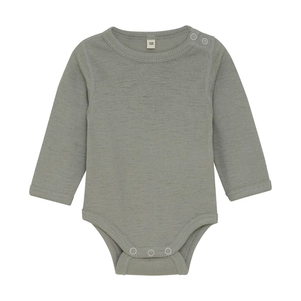 Uld Body Langærmet – Solid Forest Fog Melange fra Bekids