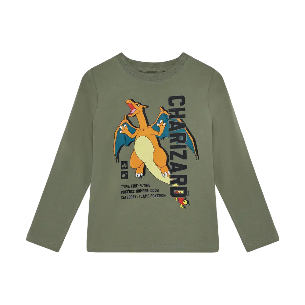 Pokémon Drageprint Bluse i Olivengrøn - Must-have til Børn