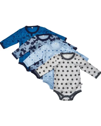 Bodystocking 4-pak i blå med flotte prints til børn