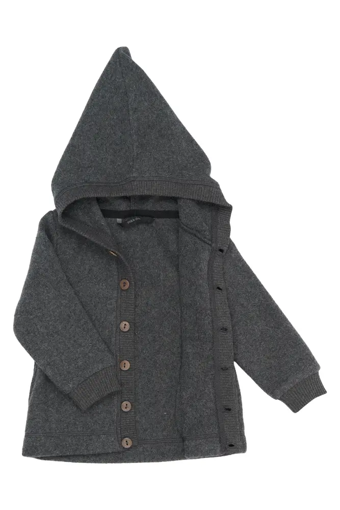 Bomuld Fleece Cardigan Med Hætte Anthracite Melange 92