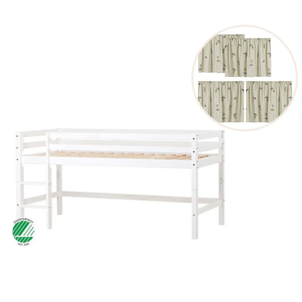 Eco Dream Halvhøj Seng Delbar Hvid 70x160 Med Forhæng Grøn