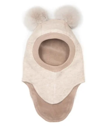 Sød Elefanthue med Alpaca Pompoms - Sand Melange