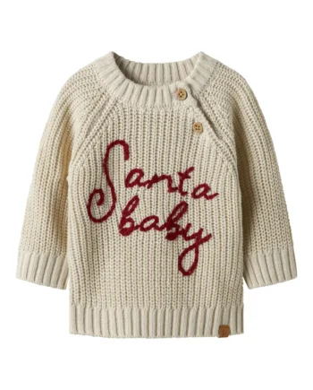 Emlen Mio Striksweater med Santa Baby Broderi - Turtledove