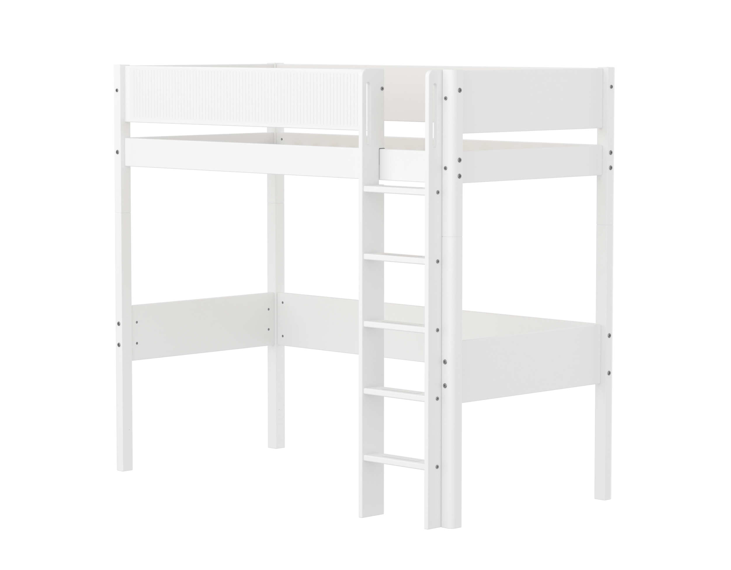 Flexa White Højseng  184 Cm Med Stige Og Grooves Sengehest  90x200 Cm- Hvid