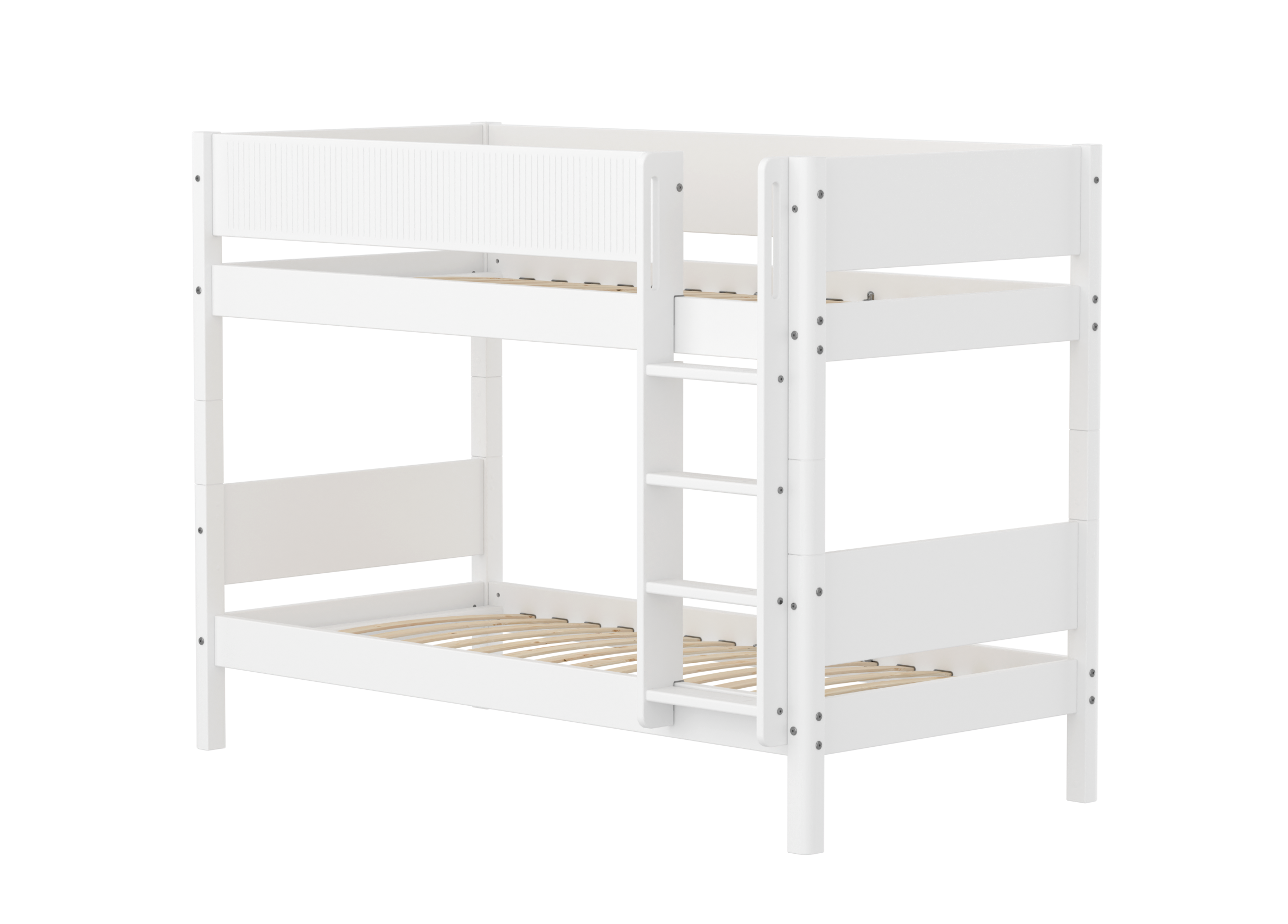 Flexa White Køjeseng 154 Cm Med Stige Og Grooves Sengehest  90x200 Cm- Hvid