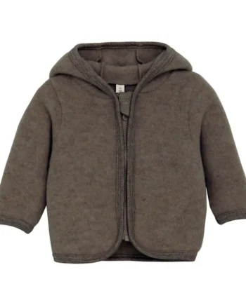 Sød cardigan med ører i uldfleece - Brown Melange