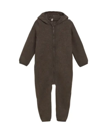 Køredragt i Uld Fleece med Ører - Brown Melange