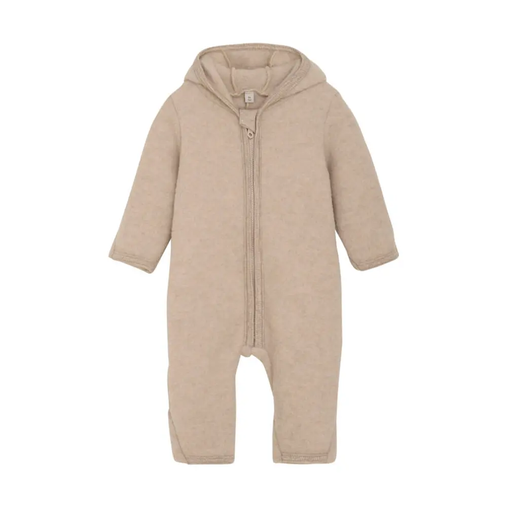 Uldfleece Køredragt med Ører - Camel Melange til Børn