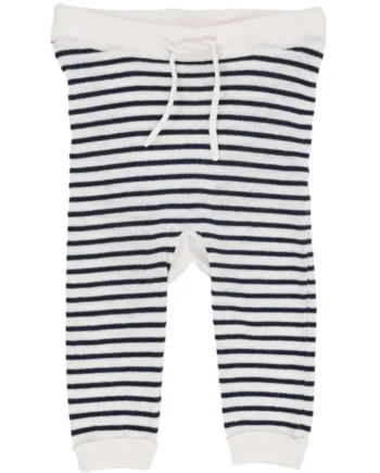 Let Strikkede Leggings med Striber - Navy - Tilbud!