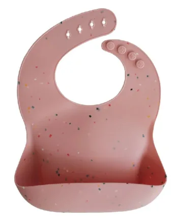 Mushie Silikone Hagesmæk i Powder Pink Confetti - Rengøringsvenlig