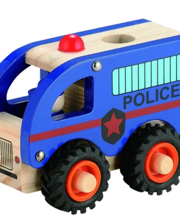 Politibus i Træ med Gummihjul – Sjovt Legetøj til Børn!