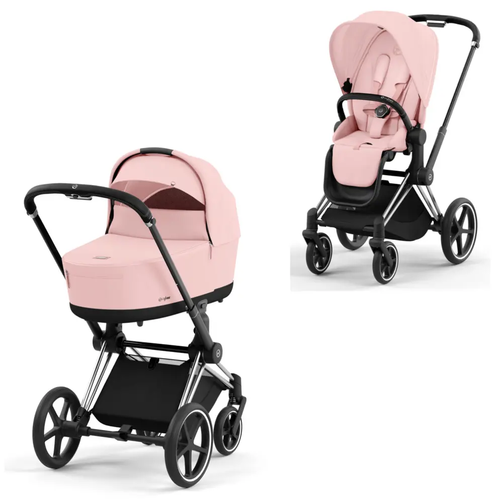 Luksuriøs Priam Duovogn - Peach Pink Chrome Black Tilbud