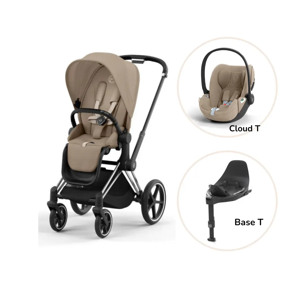Priam Klapvogn med Cloud T og Base - Cozy Beige Chrome Black