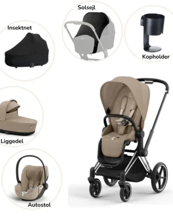 Priam Klapvogns Pakke - Cozy Beige Chrome Black Plus