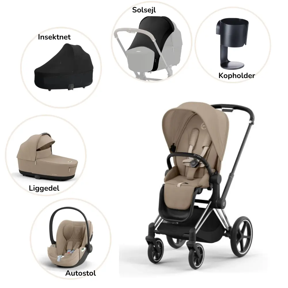 Priam Klapvogns Pakke - Cozy Beige Chrome Black Plus