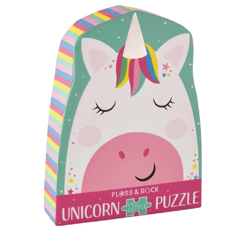 Formet Puslespil - Rainbow Unicorn Tilbud med 12 Brikker