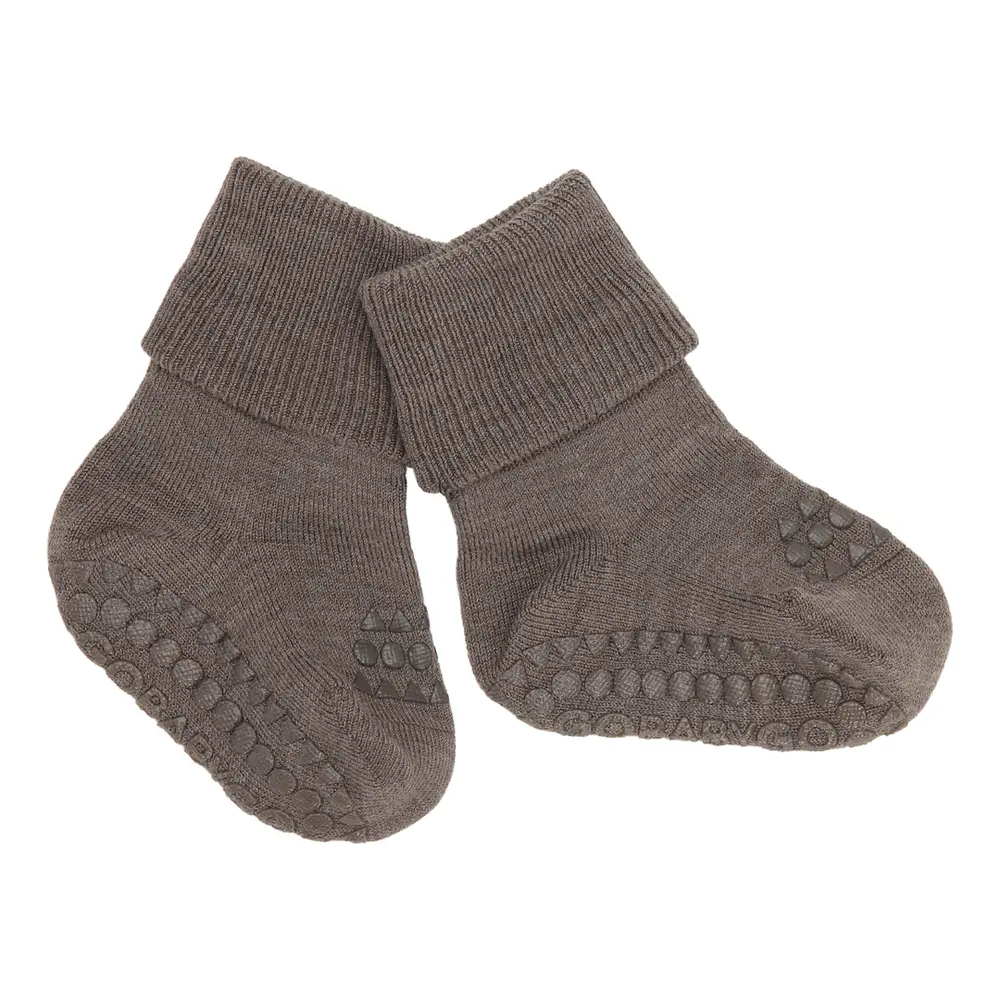 Skridsikre Merino Uldstrømper i Brown Melange - Tilbud!