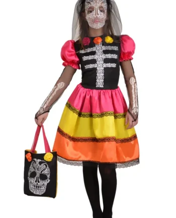 Skeletblomst Pige Kostume – Uhyggelig og Farverig Festdragt
