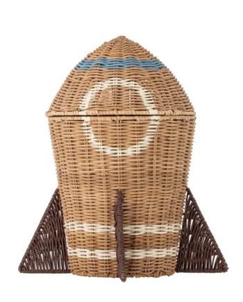 Raketformet Rattan Opbevaringskurv med Låg - Sjovt Design!