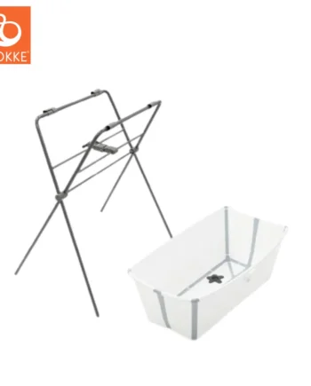 Stokke Flexi Badekar Hvid med Grå Stativ - Badetidsglæde!