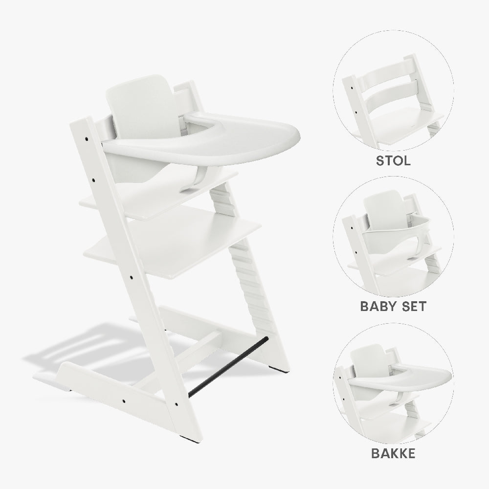 Stokke Tripp Trapp Bundle - Højstol med Babyset & Tray - Hvid