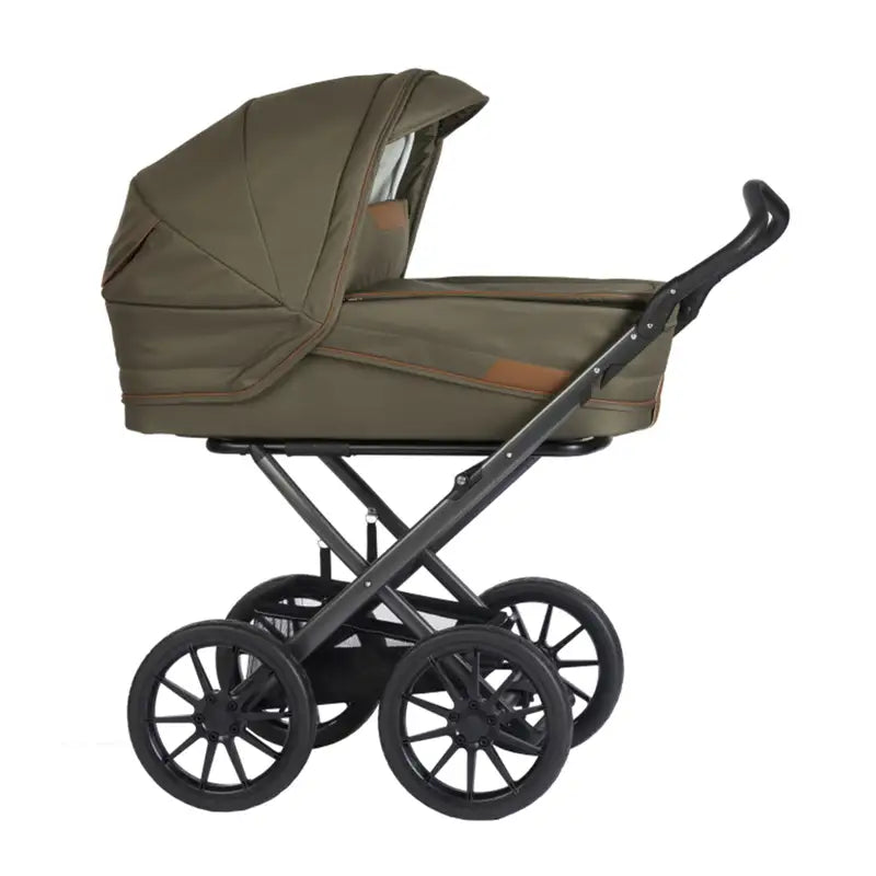 Stork Classic Barnevogn - Carbon Stel, Olive Cognac Overdel