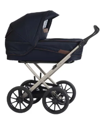 Stork Classic Barnevogn: Champagne & Navy Blue Brown tilbud!