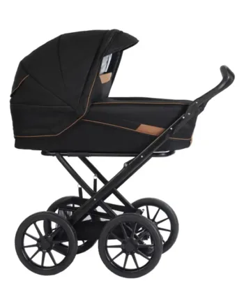 Stork Classic Barnevogn: Elegant Sort & Cognac Design