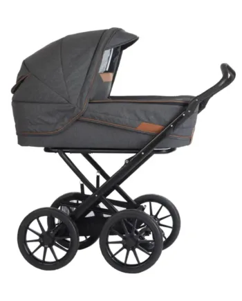 Stork Classic Barnevogn: Sort med Graphic Black Cognac