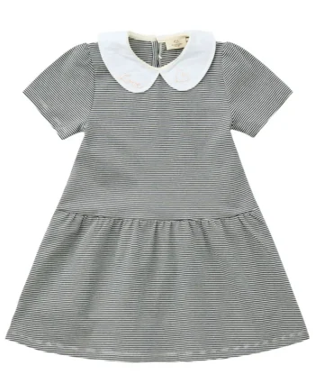 Stribet Kjole med Poplin Krave - Navy - Stilfuld Design