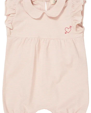 Stribet Romper med Hjertebroderi - Dusty Rose 62