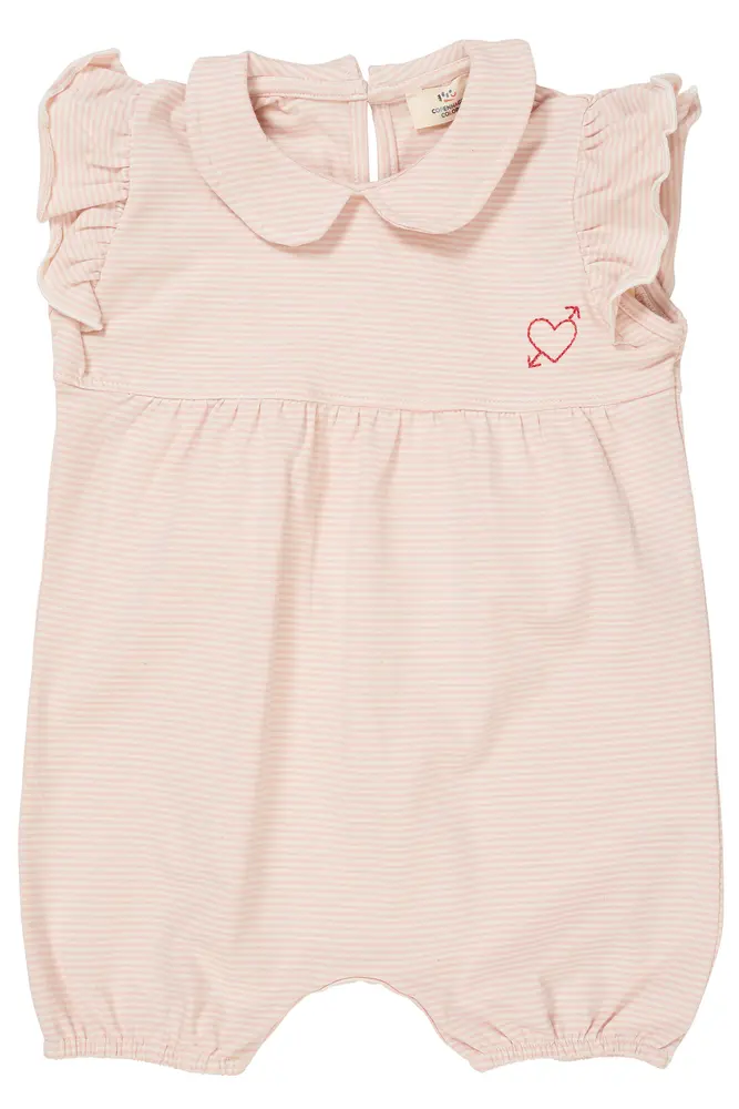 Stribet Romper med Hjertebroderi - Dusty Rose 62