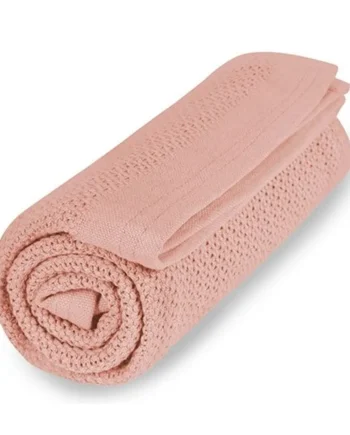Striktæppe i Økologisk Bomuld - Cloud Pink Tilbud!