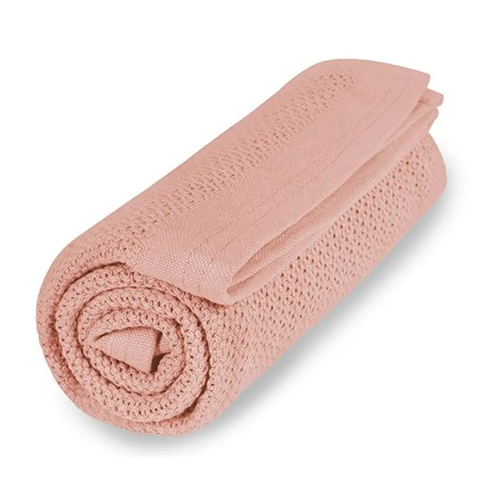 Striktæppe i Økologisk Bomuld - Cloud Pink Tilbud!