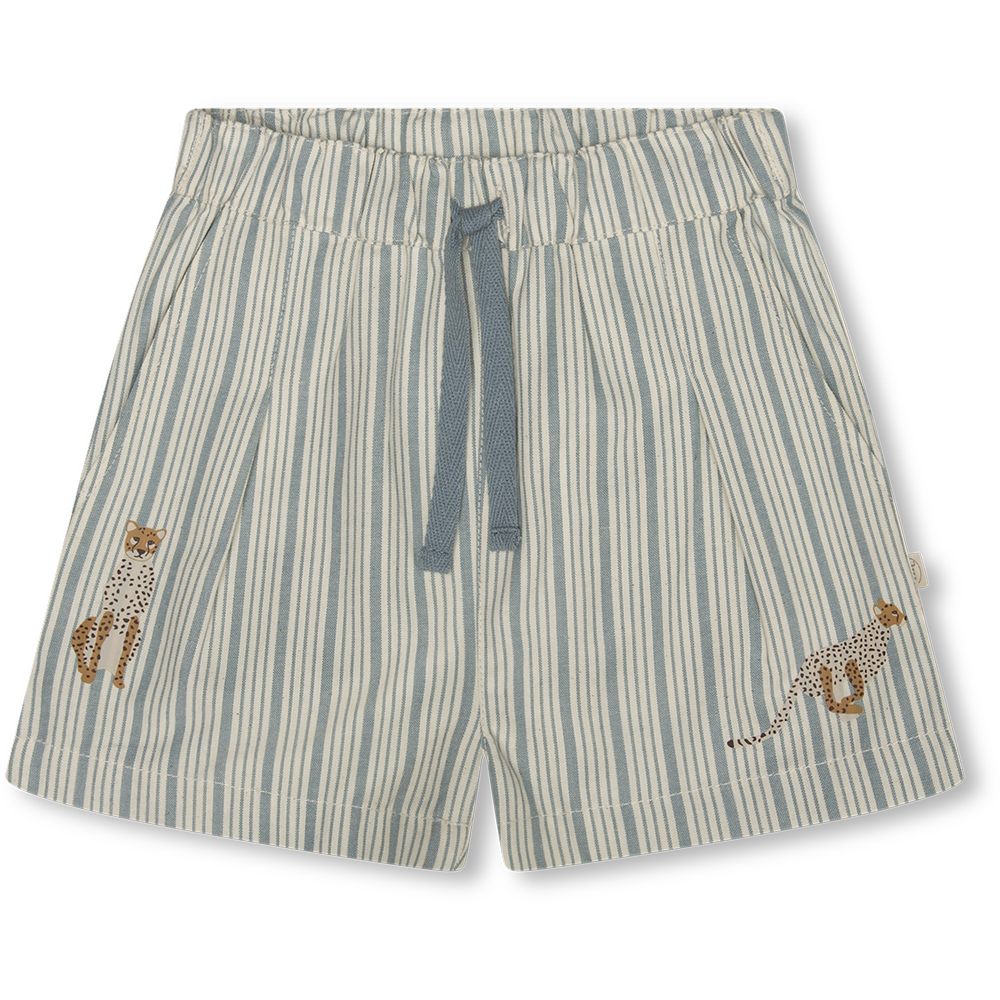 Stribede leopardshorts i blå til sjove sommerdage