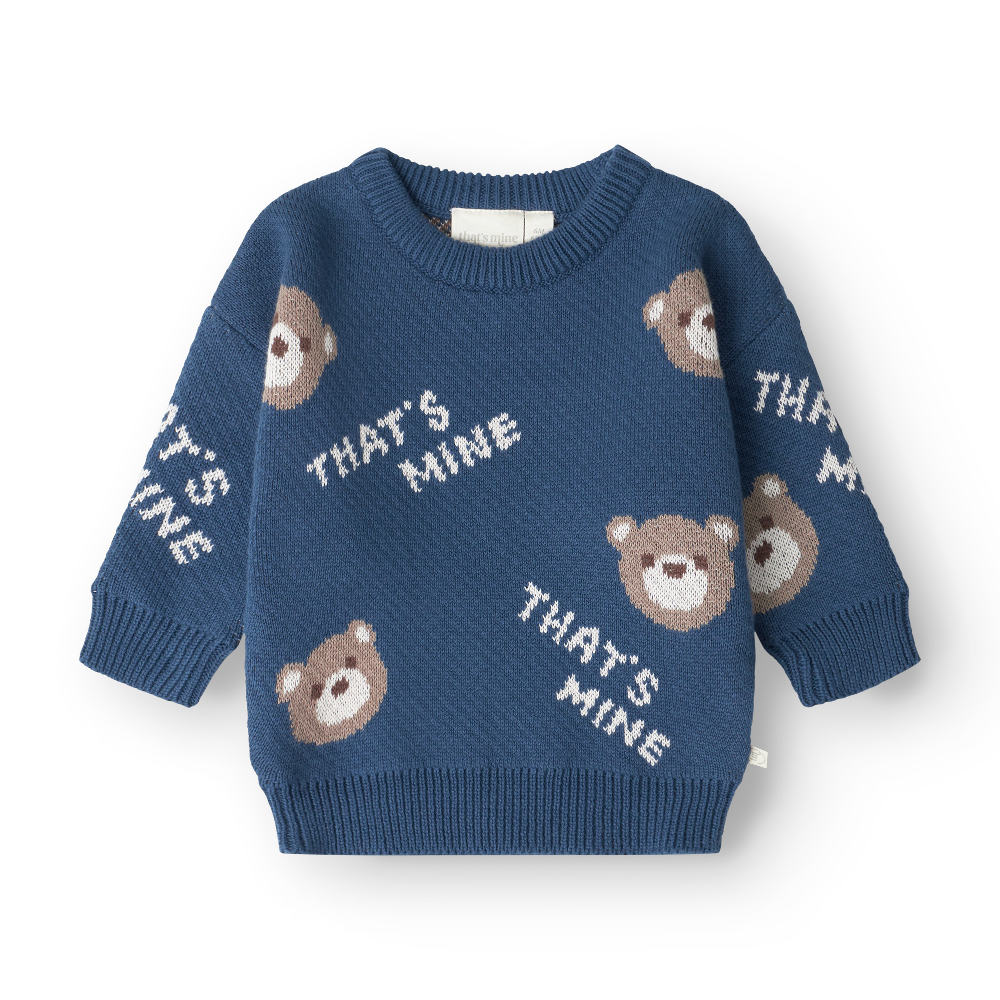 Oversized striktrøje med bjørne – Key Blue fra That's Mine
