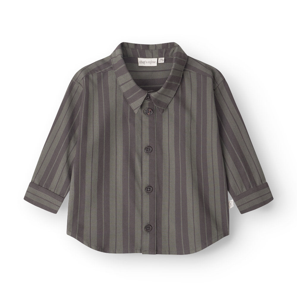 Oversized skjorte med knapper – Olivengrøn stribet stil