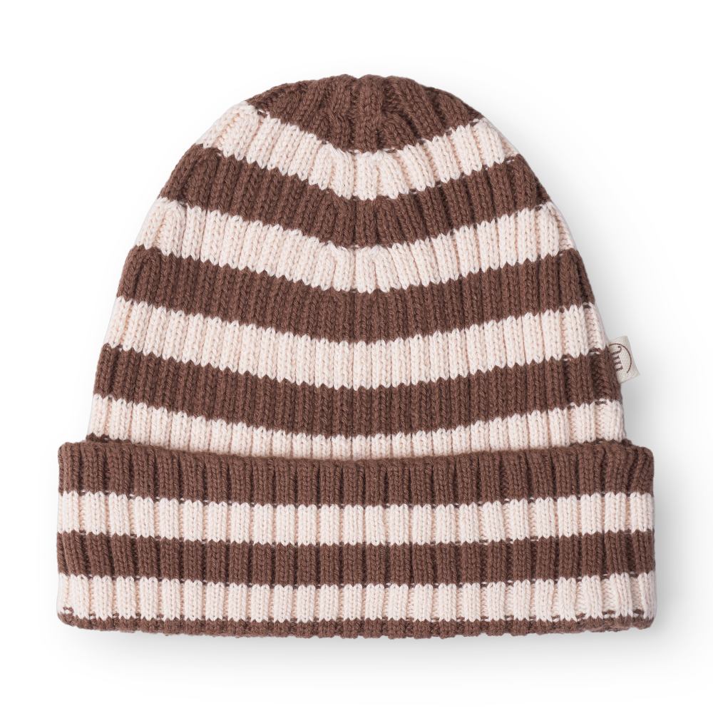 That's Mine Izzy Beanie med Brune Striber - Økologisk Kvalitet