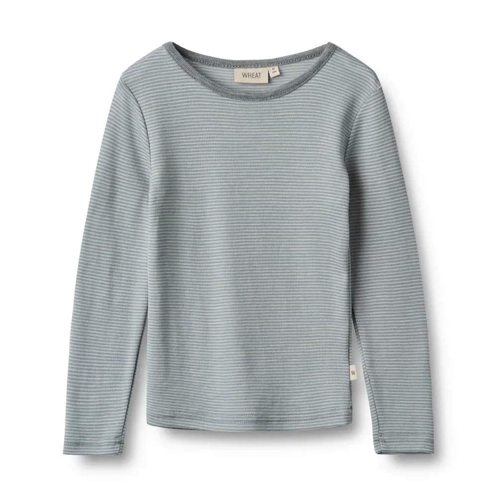 Uld T-shirt med Lange Ærmer - Navy Striber til Vinteren