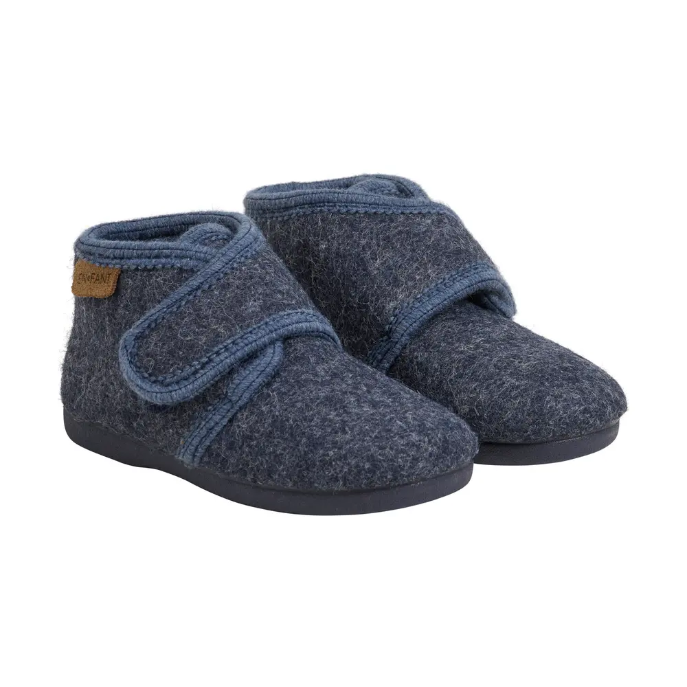 Uldhjemmesko med Velcro - Navy Melange fra En Fant