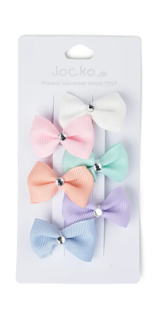 Mix Hårspænder - 6 Pastel Sløjfer med Glitrende Sten