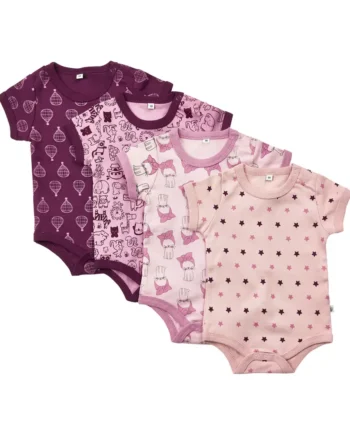 4-pak kortærmede bodystockings i lilac fra Pippi