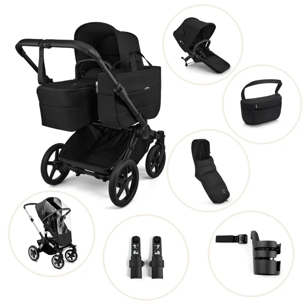 Bugaboo Donkey Kombivogn Inkl Søskendesæde Organizer Kørepose Kopholder Højdeadapter Og Regnslag Heritage Black