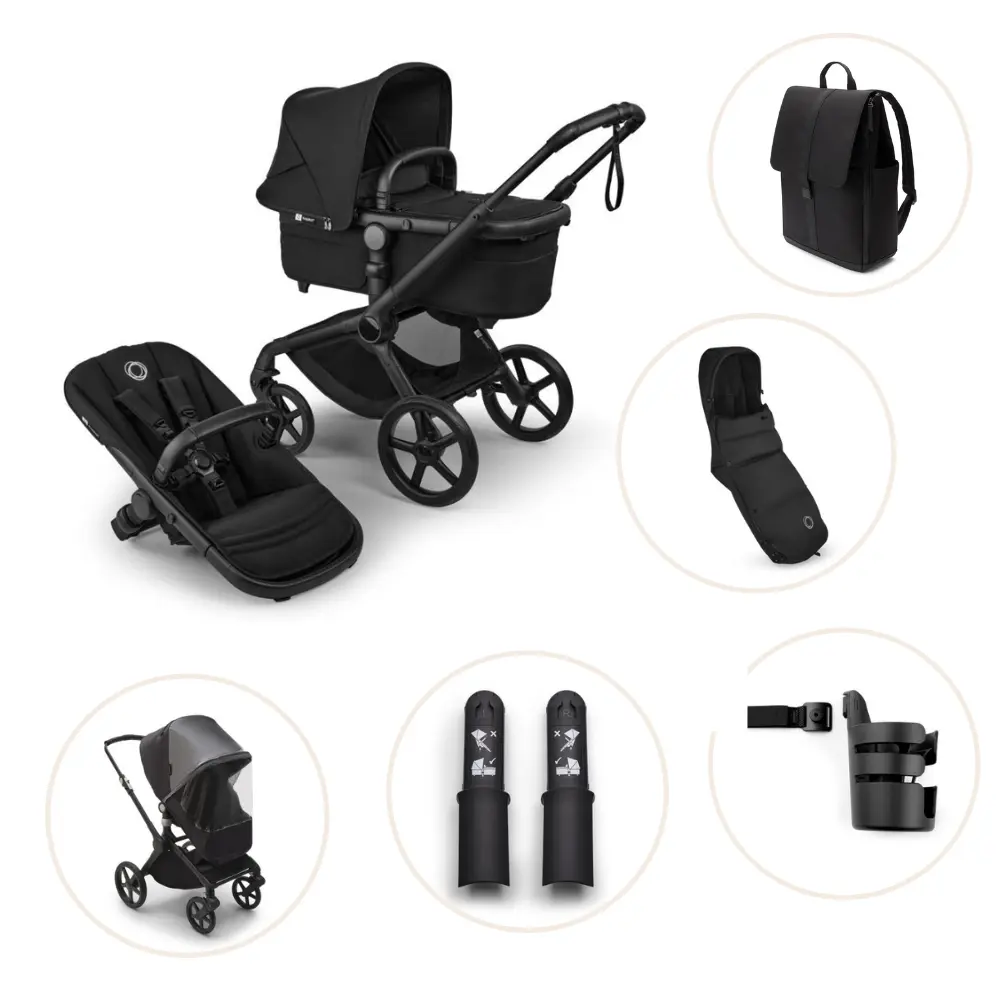 Bugaboo Fox Renew Kombivogn Inkl Puslerygsæk Kørepose Kopholder Højdeadapter Og Regnslag Heritage Black Black